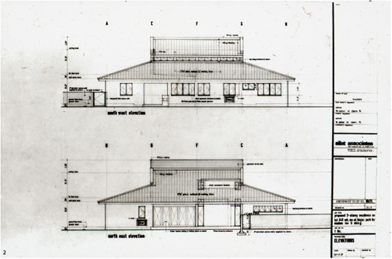 Northeast elevation drawing of 32 Binjai Park, 1973