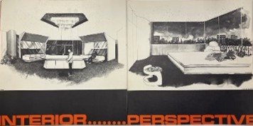 Illustrations of the building and interior in the Futura sales brochure