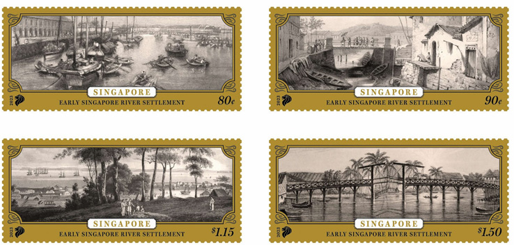 A set of stamps that highlight the Singapore River as the cradle of the nation’s economic development and urban transformation in the early 19th century