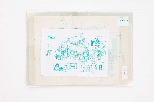 Distinctive green ink architectural concept sketches for residential houses, villas including his award-winning Tokio Marine Centre, by Mr Sonny Chan, founder of Chan Sau Yan Associates (also known as CSYA Pte Ltd). 