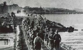Japanese soldiers crossing the Causeway into Singapore, 1942  Lim Kheng Chye Collection, courtesy of National Archives of Singapore