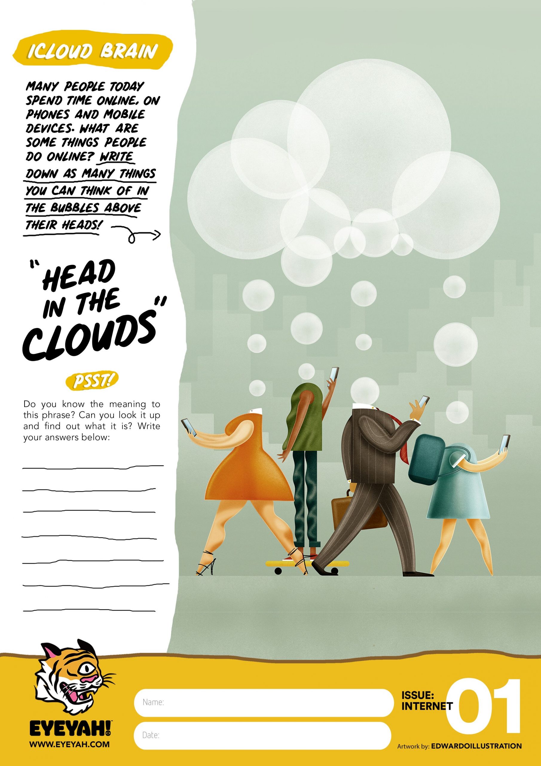 head in the clouds coloured worksheet