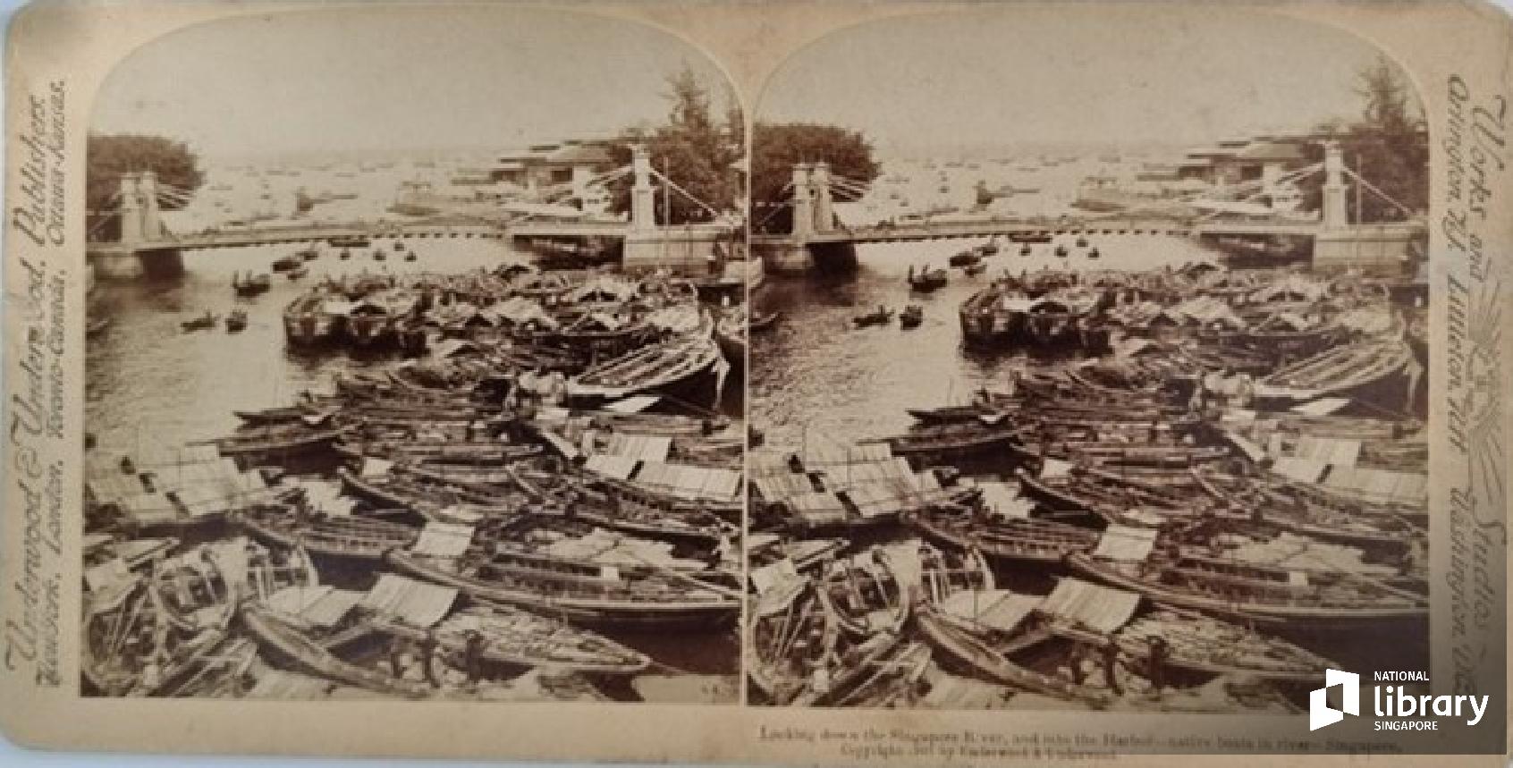 stereoview of Singapore River in 1901