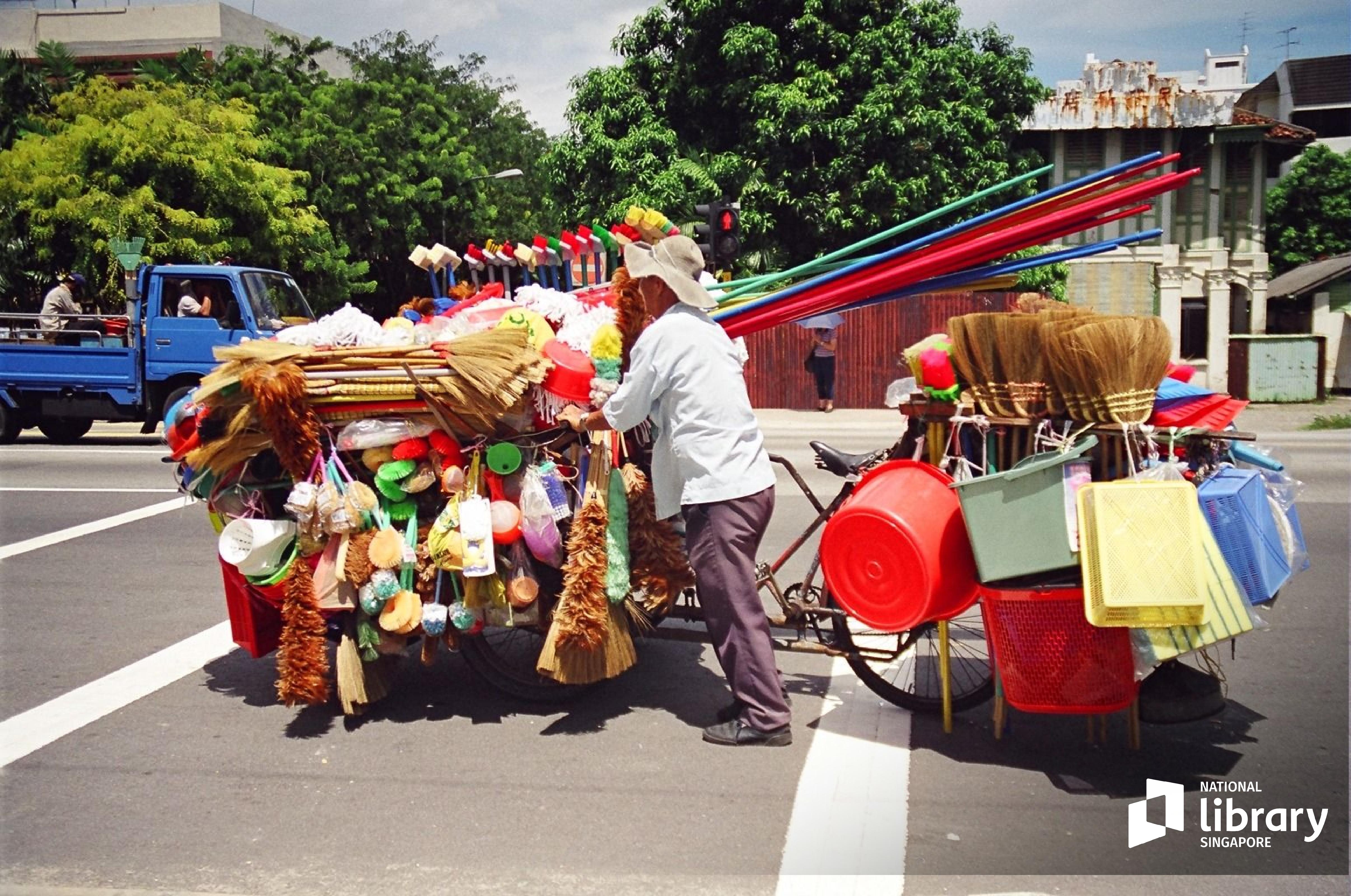 bicycle cart selling household items